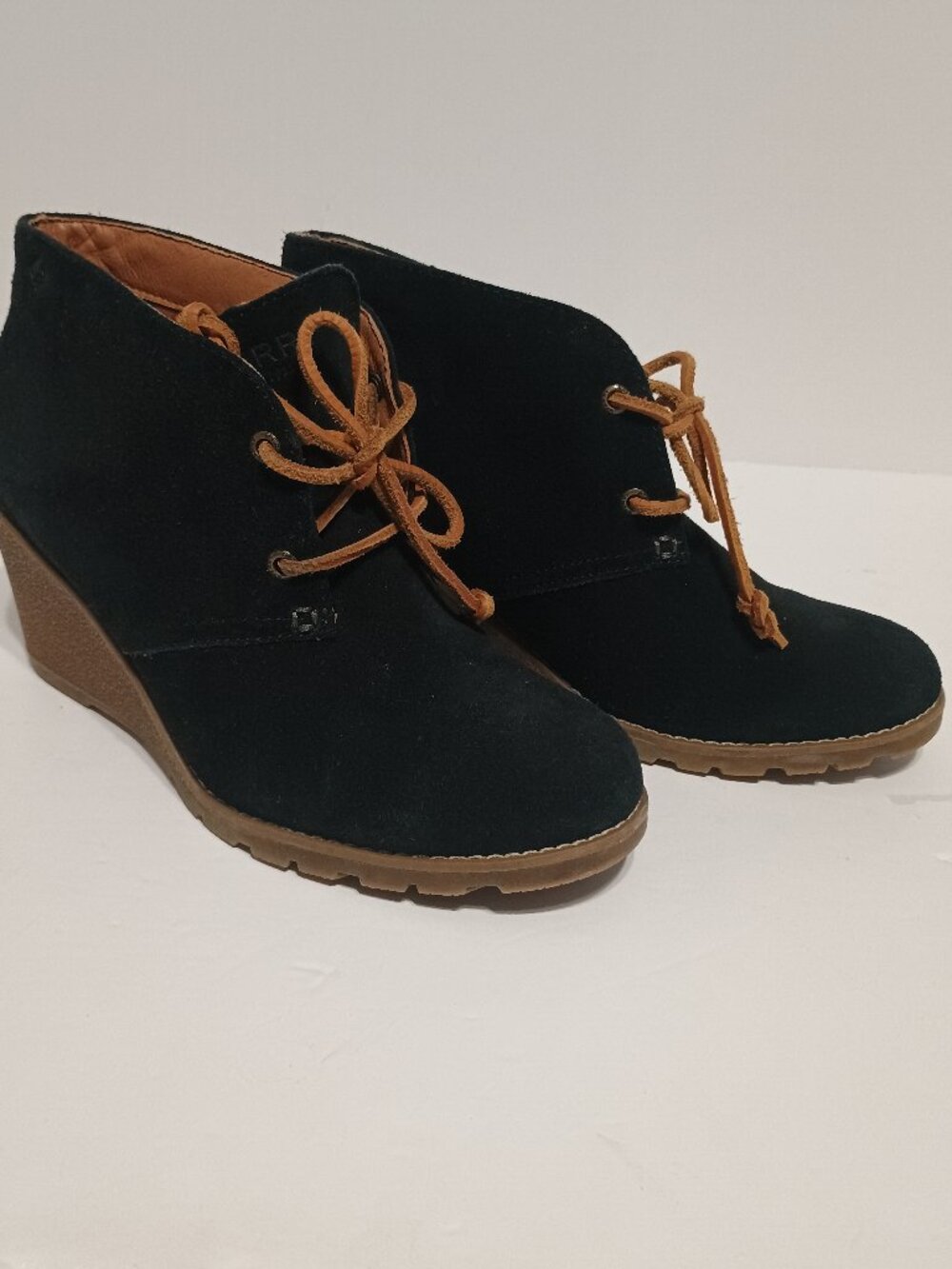 Sperry Top-Sider Black Suede Wedge Ankle Booties Lace Up Leather Chukka Boots